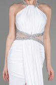 Ekru Halter Yaka Uzun Saten Balık Abiye ABU2940