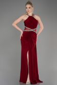 Bordo Halter Yaka Uzun Saten Balık Abiye ABU2940