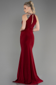 Bordo Halter Yaka Uzun Saten Balık Abiye ABU2940