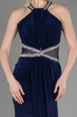 Lacivert Halter Yaka Uzun Saten Balık Abiye ABU2940