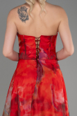 Mercan Straplez Volan Yırtmaçlı Empirme Uzun Abiye ABU3360