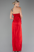 Kırmızı Sivri Yaka Straplez Yırtmaçlı Uzun Saten Abiye ABU4071