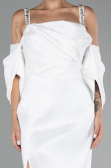 Ekru Bacak Dekolteli Uzun Büyük Beden Nişan Elbisesi ABU3921