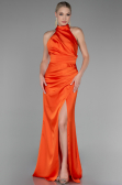 Orange Halter Yaka Uzun Saten Büyük Beden Abiye ABU4110