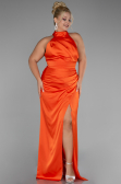 Orange Halter Yaka Uzun Saten Büyük Beden Abiye ABU4110