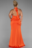Orange Halter Yaka Uzun Saten Büyük Beden Abiye ABU4110