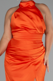 Orange Halter Yaka Uzun Saten Büyük Beden Abiye ABU4110