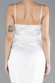 Ekru Askılı Mini Saten Davet Elbisesi ABK2174