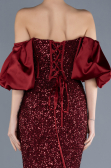 Bordo Straplez Uzun Pul Payet Balık Abiye ABU4308