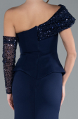 Lacivert Pullu Tek Omuz Kollu Peplum Detay Uzun Abiye ABU4730