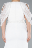 Ekru Taşlı Kol Detay Uzun Büyük Beden Abiye ABU4668