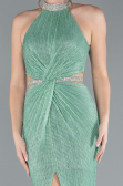 Mint Halter Yaka Yırtmaçlı Uzun Simli Balık Abiye Elbise ABU4766