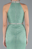 Mint Halter Yaka Yırtmaçlı Uzun Simli Balık Abiye Elbise ABU4766