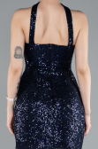 Lacivert Straplez Mini Pul Payet Gece Elbisesi ABK2201