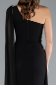 Siyah Şallı Tek Omuz Yırtmaçlı Uzun Şifon Abiye ABU4406