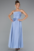 Buz Mavisi Straplez Midi Saten Davet Elbisesi ABK2363