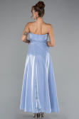 Buz Mavisi Straplez Midi Saten Davet Elbisesi ABK2363
