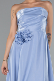 Buz Mavisi Straplez Midi Saten Davet Elbisesi ABK2363
