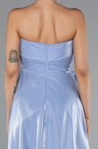 Buz Mavisi Straplez Midi Saten Davet Elbisesi ABK2363