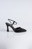 Siyah Lazer Kesim Stiletto Abiye Ayakkabı MJ5150