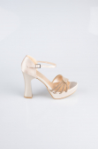 Gold Saten Platform Topuk Abiye Ayakkabı MJS3409