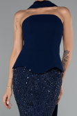 Lacivert Straplez Peplum Detay Taşlı Uzun Balık Abiye ABU5131