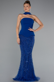 Saks Mavi Straplez Peplum Detay Taşlı Uzun Balık Abiye ABU5131