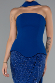 Saks Mavi Straplez Peplum Detay Taşlı Uzun Balık Abiye ABU5131