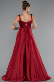 Bordo Kolsuz Uzun Saten Abiye Elbise ABU5136
