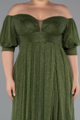 Haki Kayık Yaka Kısa Kol Uzun Büyük Beden Abiye ABU3615