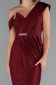 Bordo Tek Omuz Yırtmaçlı Midi Davet Elbisesi ABK2423