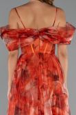 Orange Yırtmaçlı Balenli Uzun Empirme Abiye Elbise ABU5133