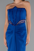 Saks Mavi Taş İşlemeli Straplez Uzun Abiye Elbise ABU5227
