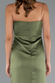 Haki Straplez Balen Korse Yırtmaçlı Uzun Saten Abiye ABU3474
