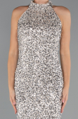 Bej Halter Yaka Midi Pul Payet Abiye Elbise ABU5247