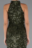 Haki Halter Yaka Midi Pul Payet Abiye Elbise ABU5247