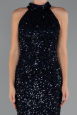 Lacivert Halter Yaka Midi Pul Payet Abiye Elbise ABU5247