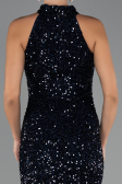 Lacivert Halter Yaka Midi Pul Payet Abiye Elbise ABU5247