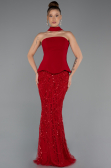 Kırmızı Straplez Peplum Detay Taşlı Uzun Balık Abiye ABU5131