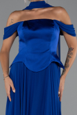 Saks Mavi Kayık Yaka Saten Peplum Kesim Uzun Şifon Abiye ABU5327