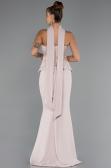 Bej Pullu Straplez Peplum Kesim Uzun Balık Abiye Elbise ABU5320