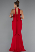 Kırmızı Pullu Straplez Peplum Kesim Uzun Abiye Elbise ABU5320