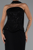 Siyah Pullu Straplez Peplum Kesim Uzun Abiye Elbise ABU5320