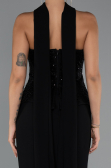 Siyah Pullu Straplez Peplum Kesim Uzun Abiye Elbise ABU5320