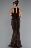 Kahve Straplez Peplum Detay Taşlı Uzun Balık Abiye ABU5131