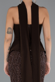 Kahve Straplez Peplum Detay Taşlı Uzun Balık Abiye ABU5131