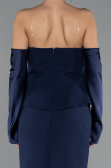 Lacivert Straplez Peplum Kesim Eldivenli Uzun Abiye ABU5421