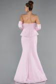 Pudra Straplez Peplum Kesim Eldivenli Uzun Abiye ABU5421