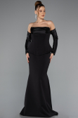 Siyah Straplez Peplum Kesim Eldivenli Uzun Abiye ABU5421