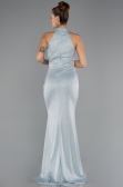 Mint Halter Yaka Yırtmaçlı Uzun Simli Abiye ABU5426